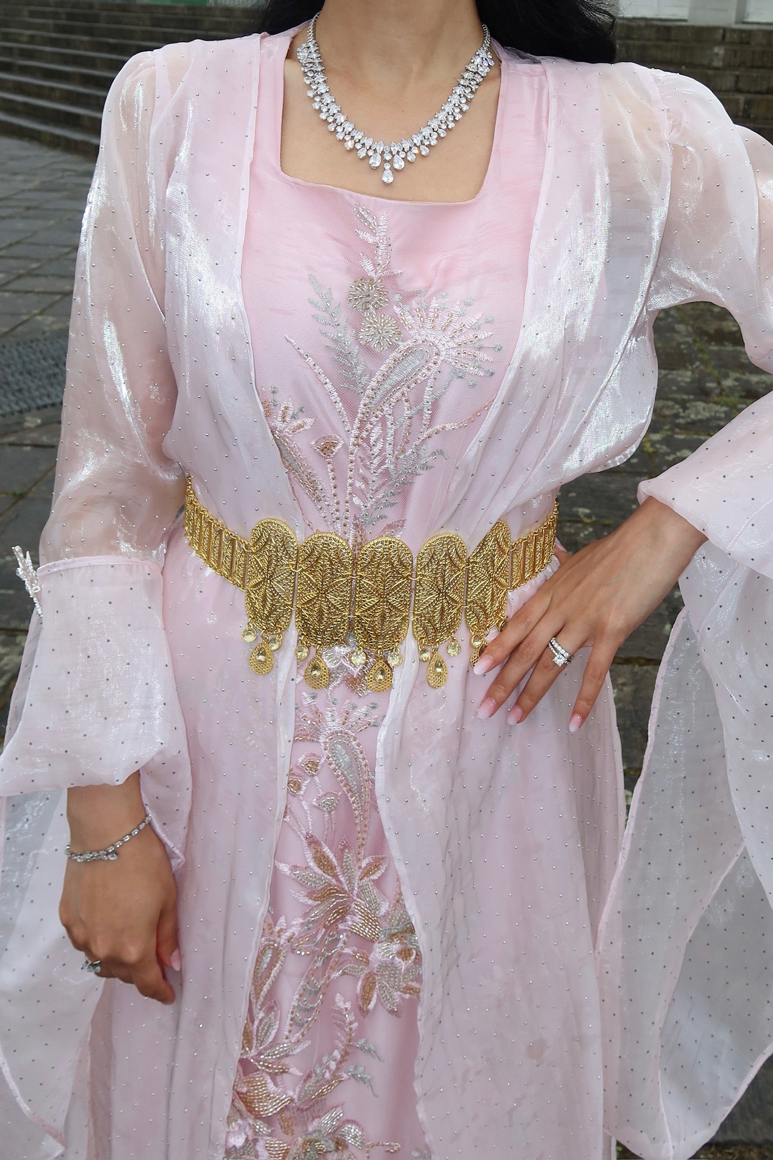 Slava, Kurdish Two-Piece Gown in Blush Rose | For Rent