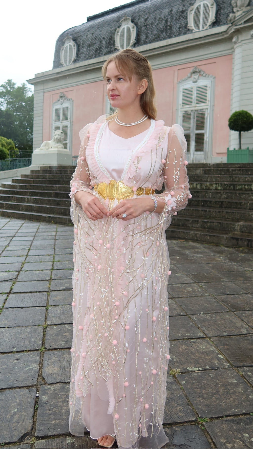 Berfîn, Kurdish Two-Piece Dress in Blush Pink and Ivory | For Rent