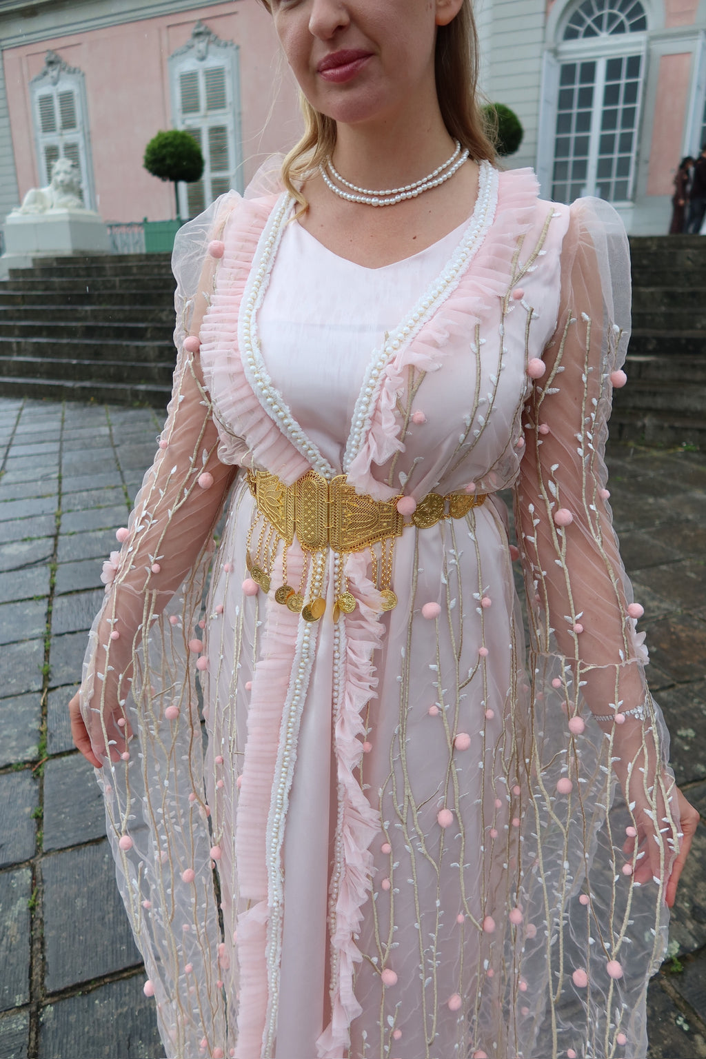 Berfîn, Kurdish Two-Piece Dress in Blush Pink and Ivory | For Rent