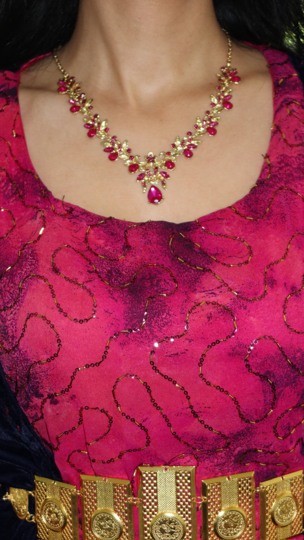 Nesrîn, Kurdish Two-Piece Dress in Fuchsia and Navy