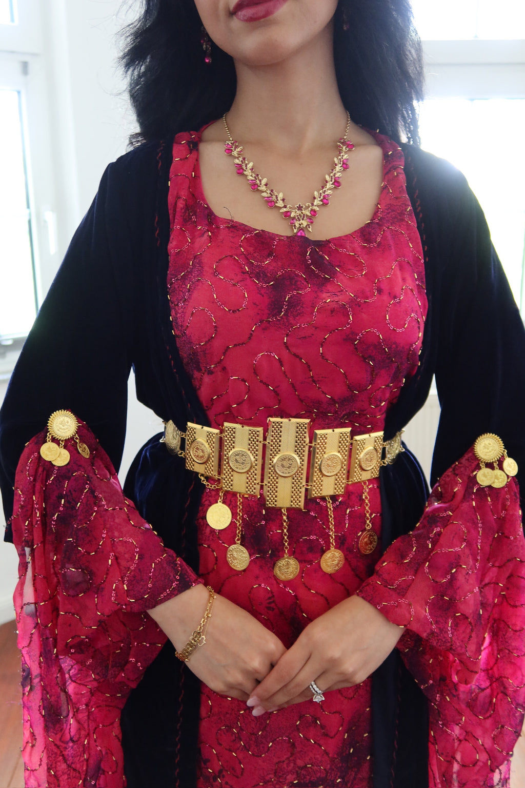 Nesrîn, Kurdish Two-Piece Dress in Fuchsia and Navy