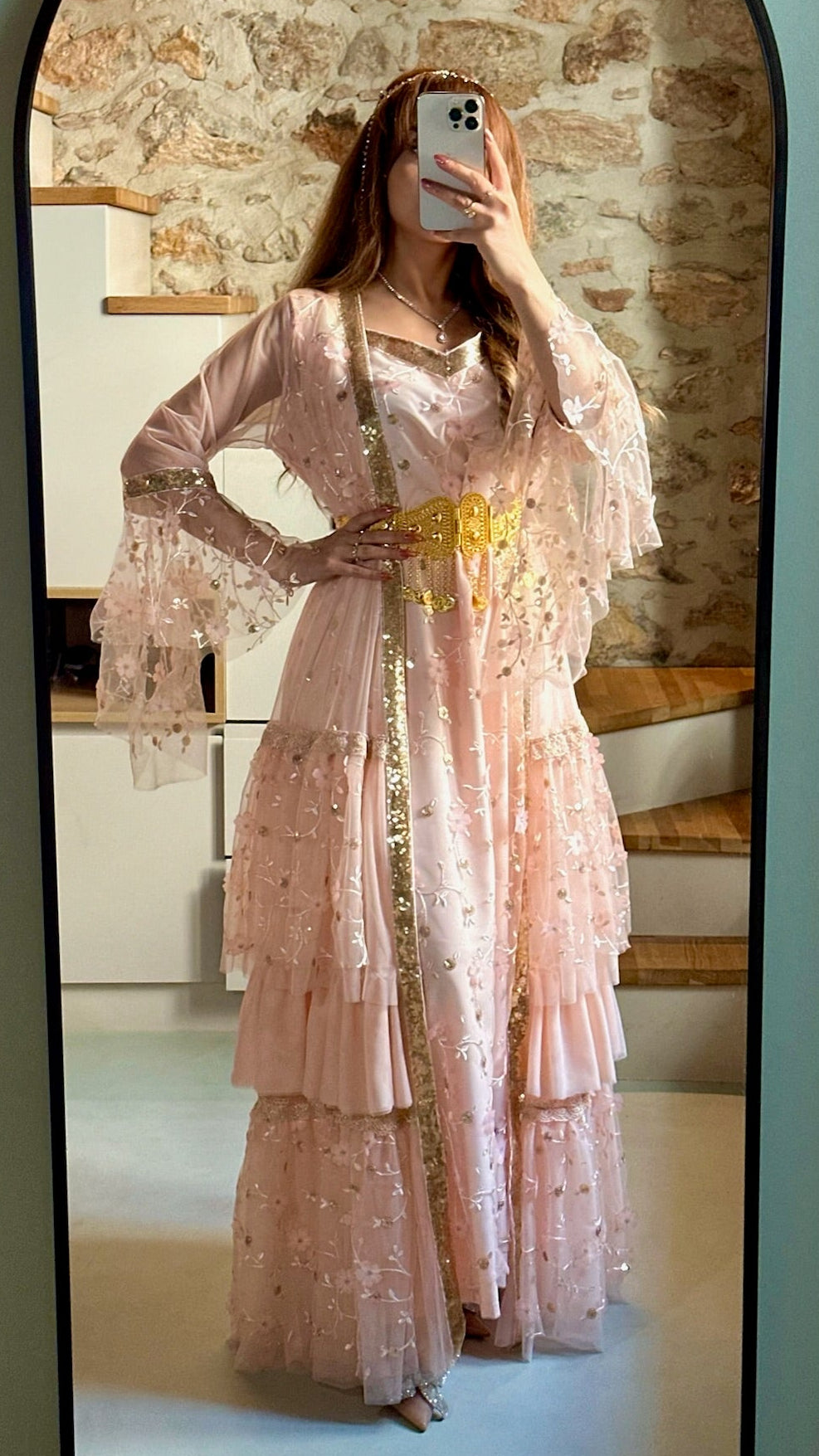 Avesta, Unique design, Kurdish Two-Piece dress in Blush Pink | For Rent