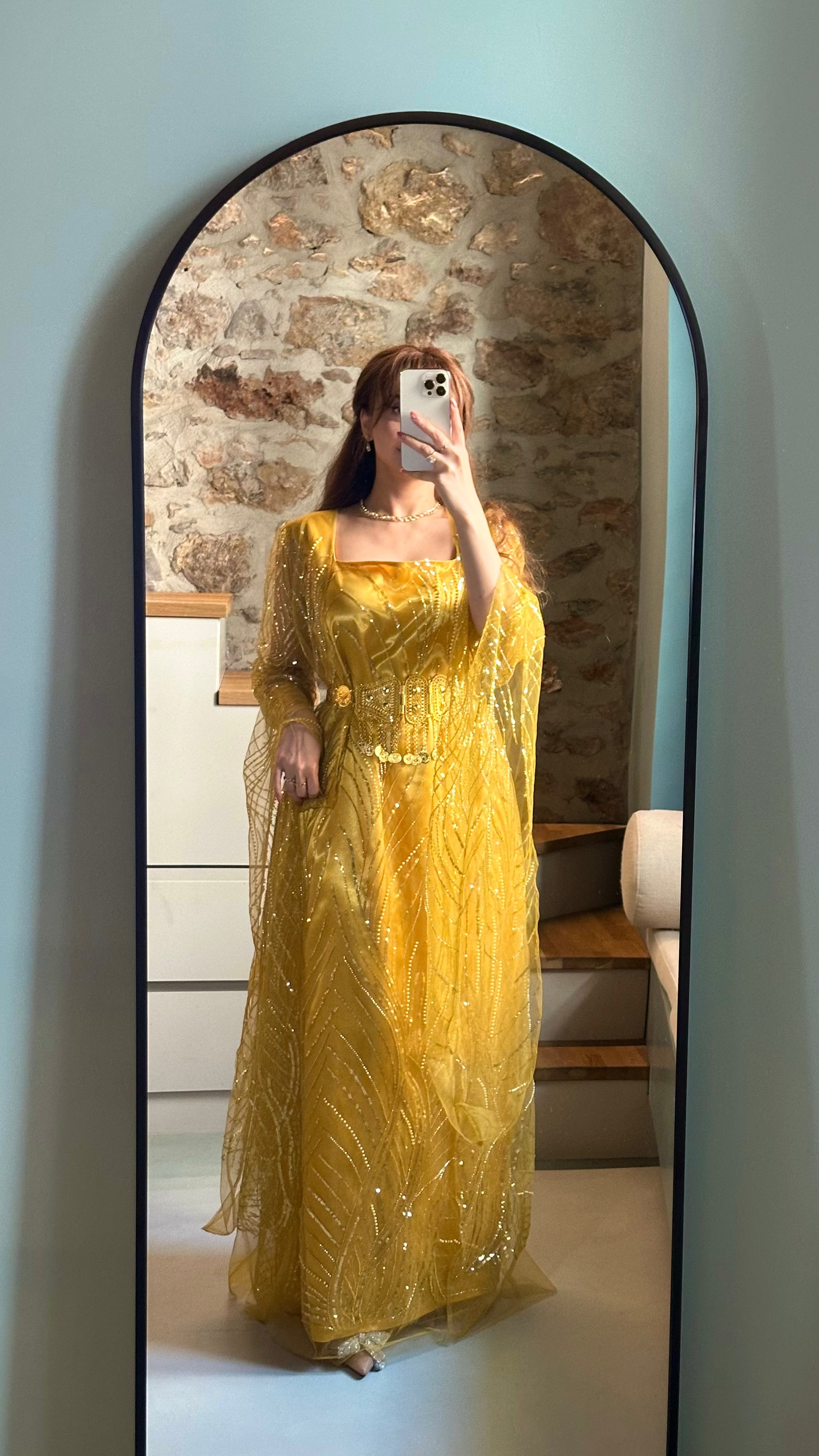 Roj, Kurdish Two-Piece Dress in Yellow and Gold | For Rent