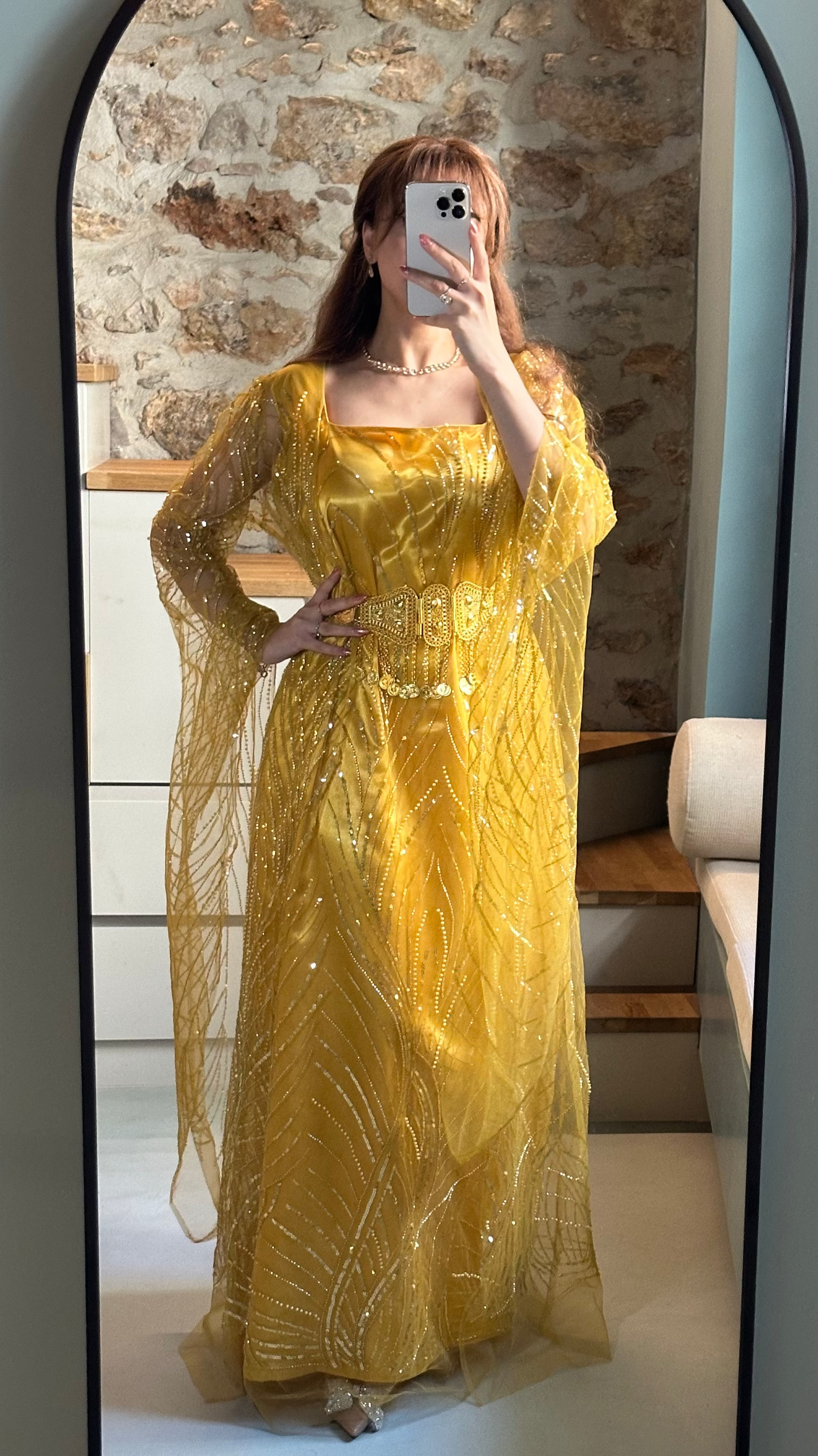 Roj, Kurdish Two-Piece Dress in Yellow and Gold | For Rent
