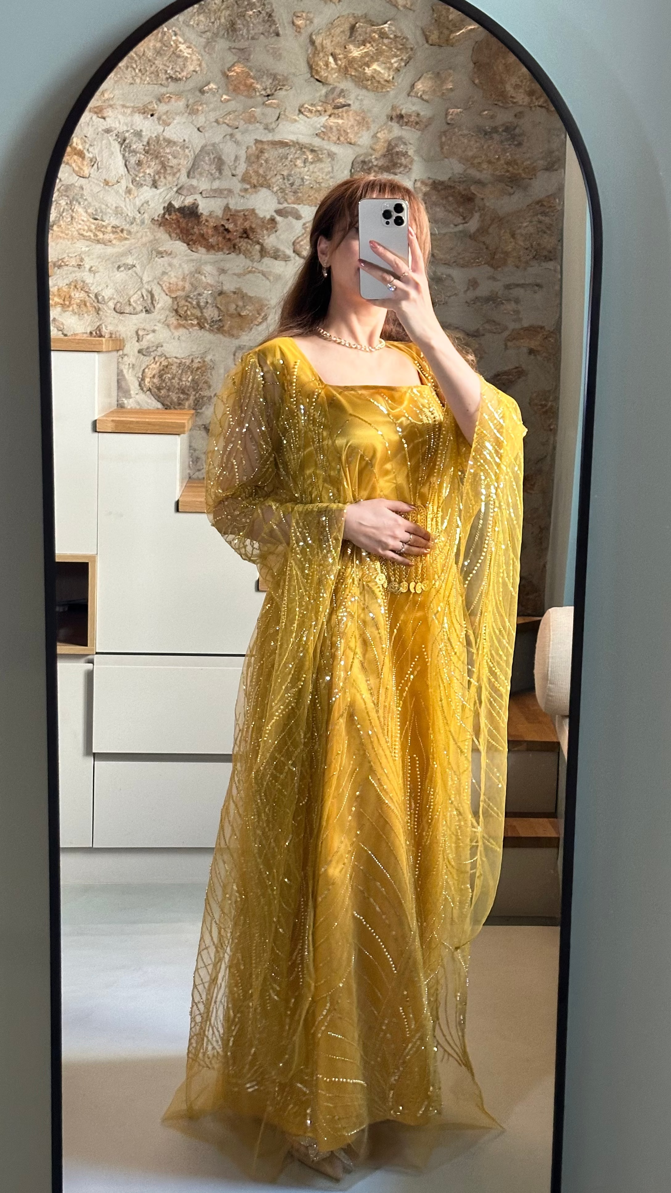 Roj, Kurdish Two-Piece Dress in Yellow and Gold | For Rent