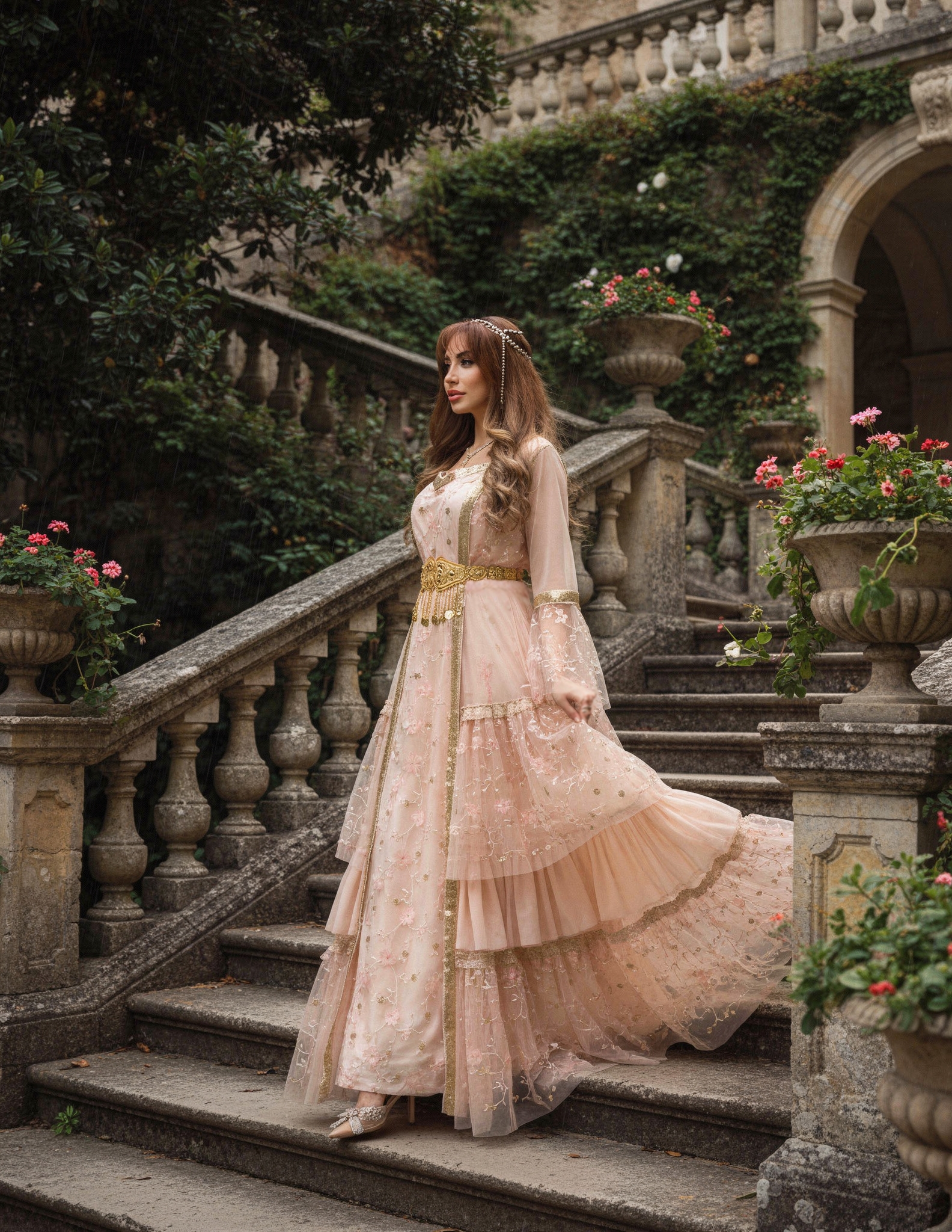 Avesta, Unique design, Kurdish Two-Piece dress in Blush Pink | For Rent