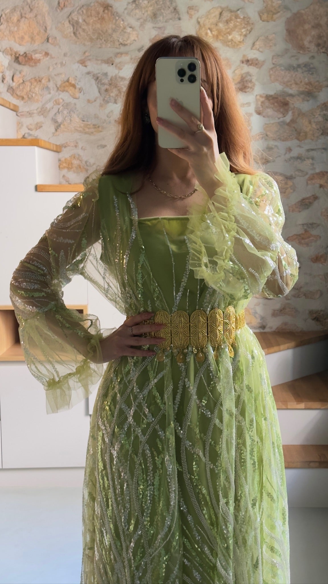 Kesk, Kurdish Two-Piece Dress in Green | For Rent
