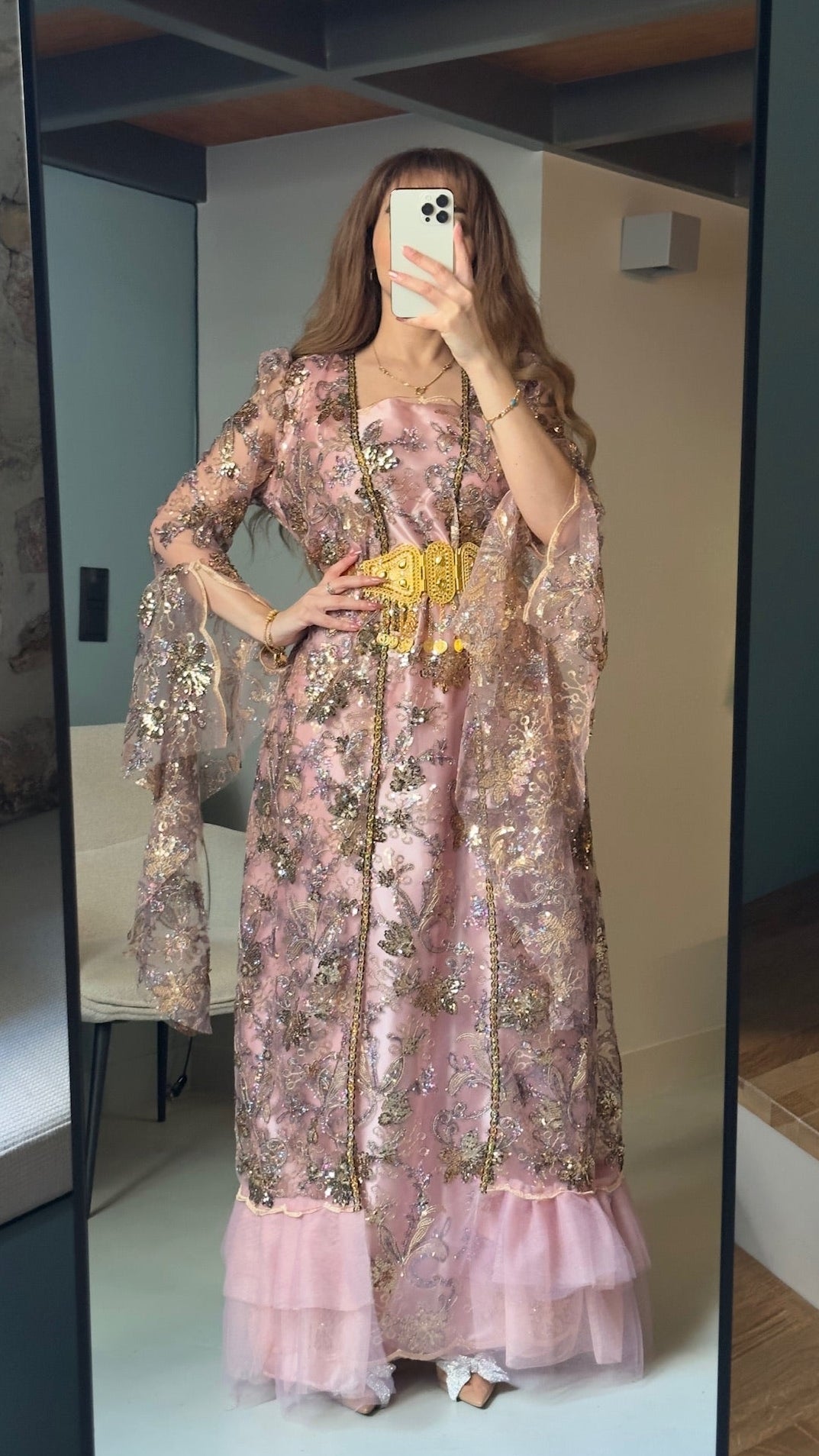 Şîlan, Kurdish Two-Piece Gown in Dusty Rose & Gold | For Rent