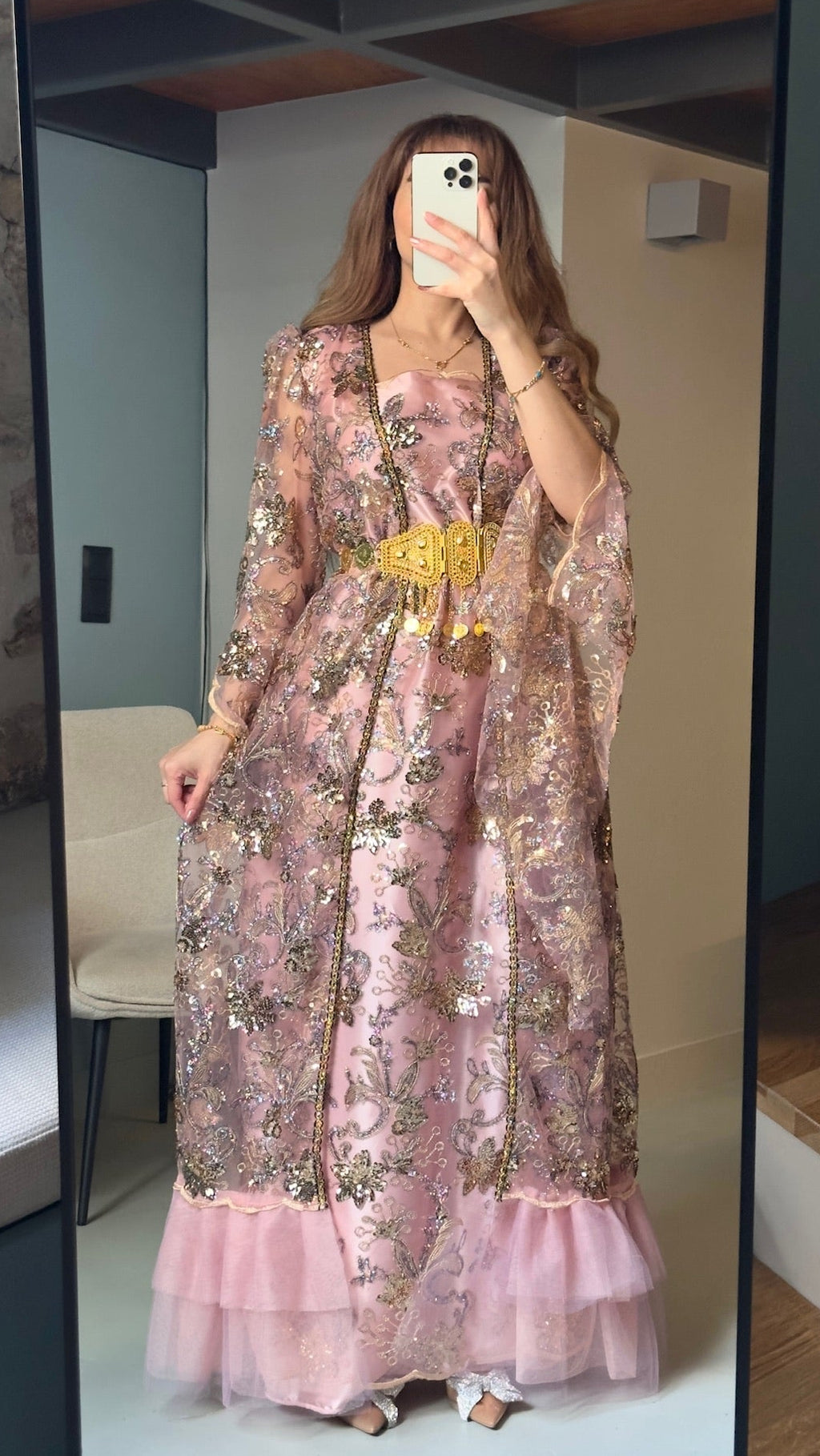 Şîlan, Kurdish Two-Piece Gown in Dusty Rose & Gold