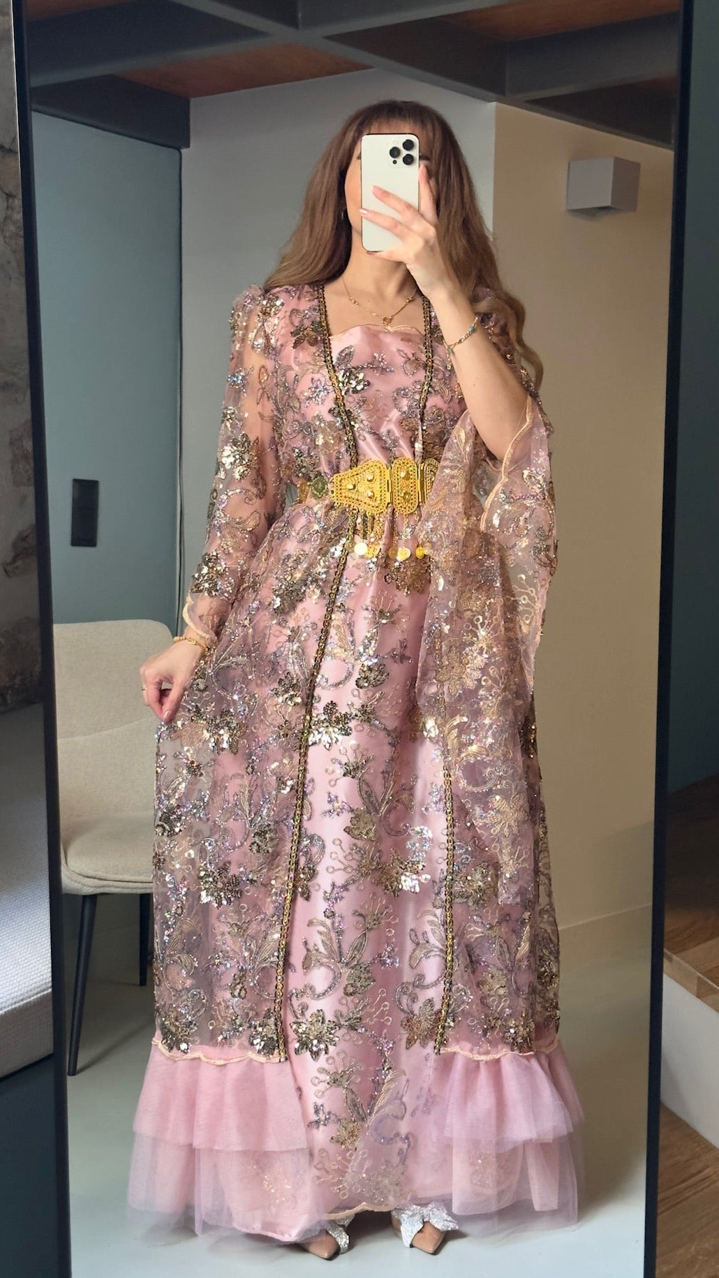 Şîlan, Kurdish Two-Piece Gown in Dusty Rose & Gold | For Rent
