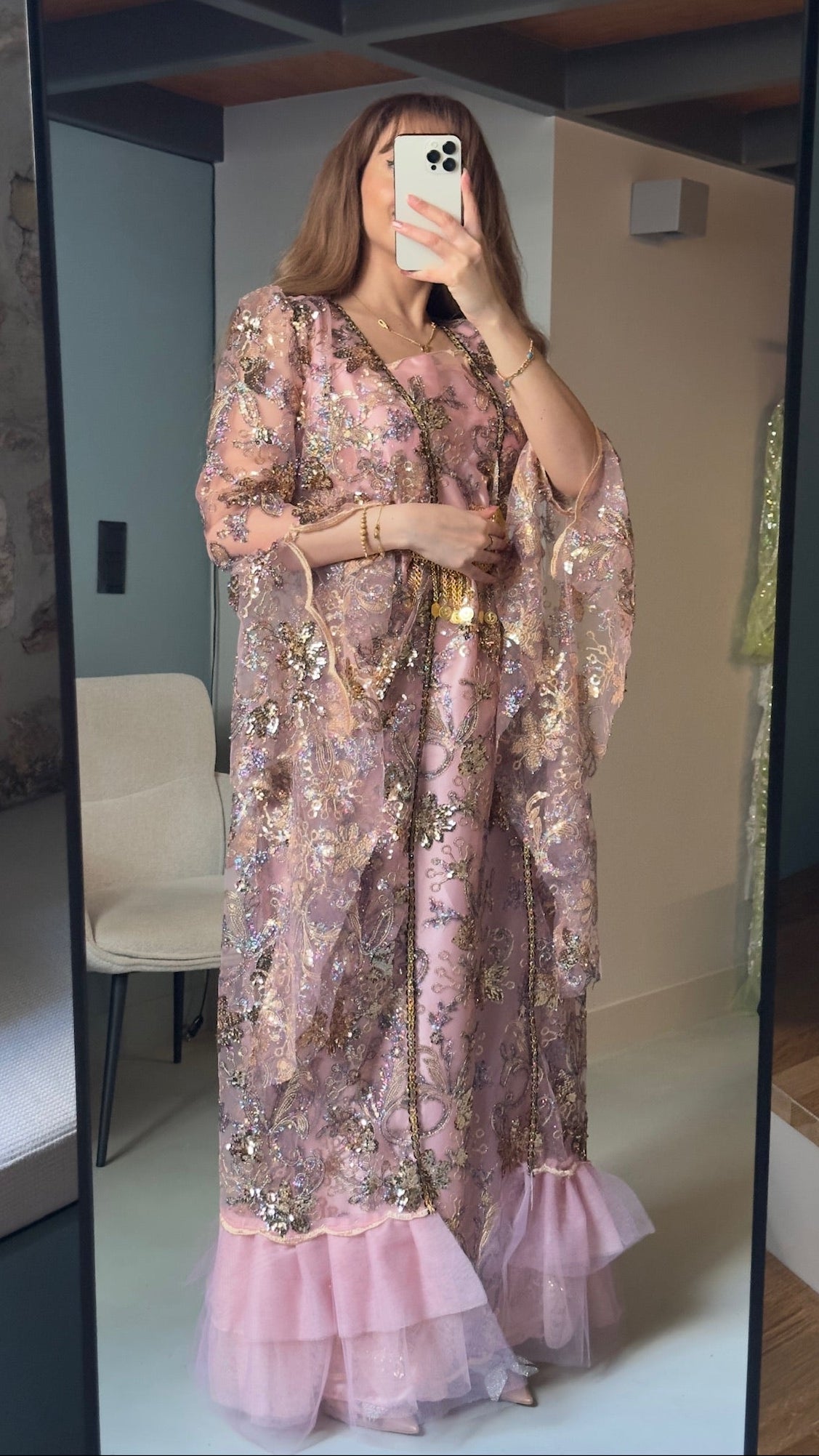 Şîlan, Kurdish Two-Piece Gown in Dusty Rose & Gold | For Rent