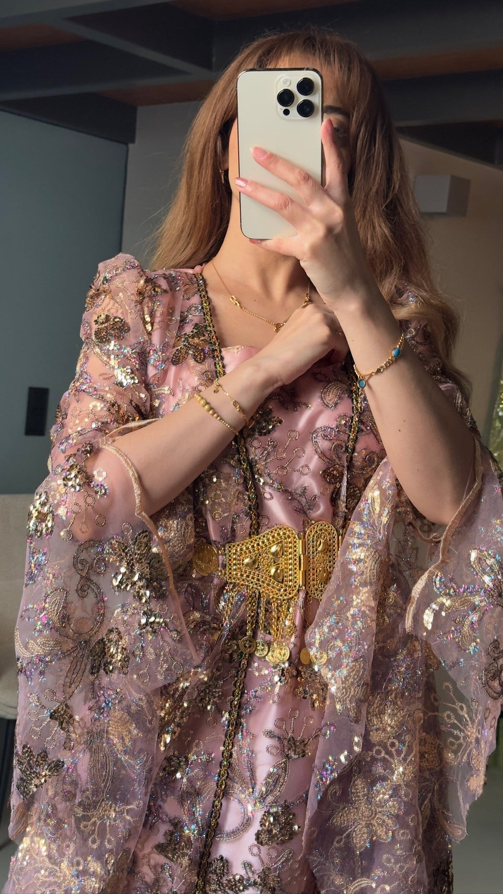 Şîlan, Kurdish Two-Piece Gown in Dusty Rose & Gold