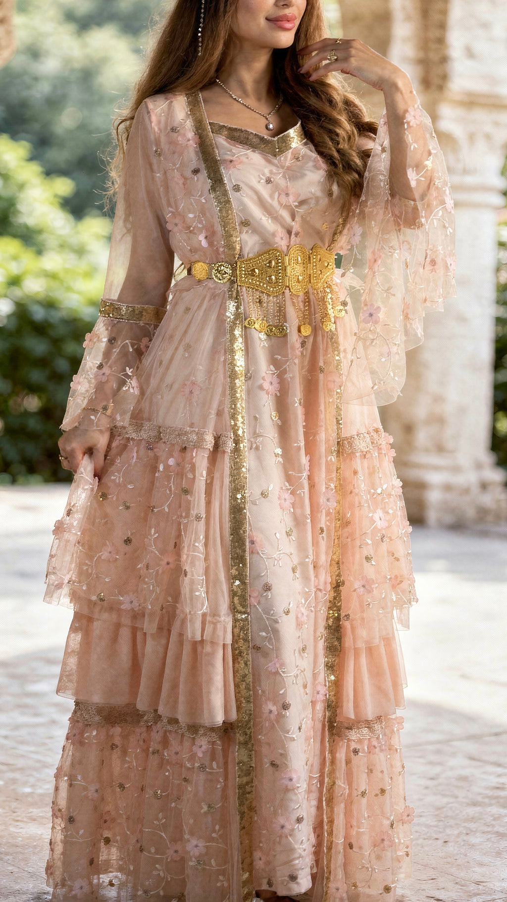 Avesta, Unique design, Kurdish Two-Piece dress in Blush Pink | For Rent