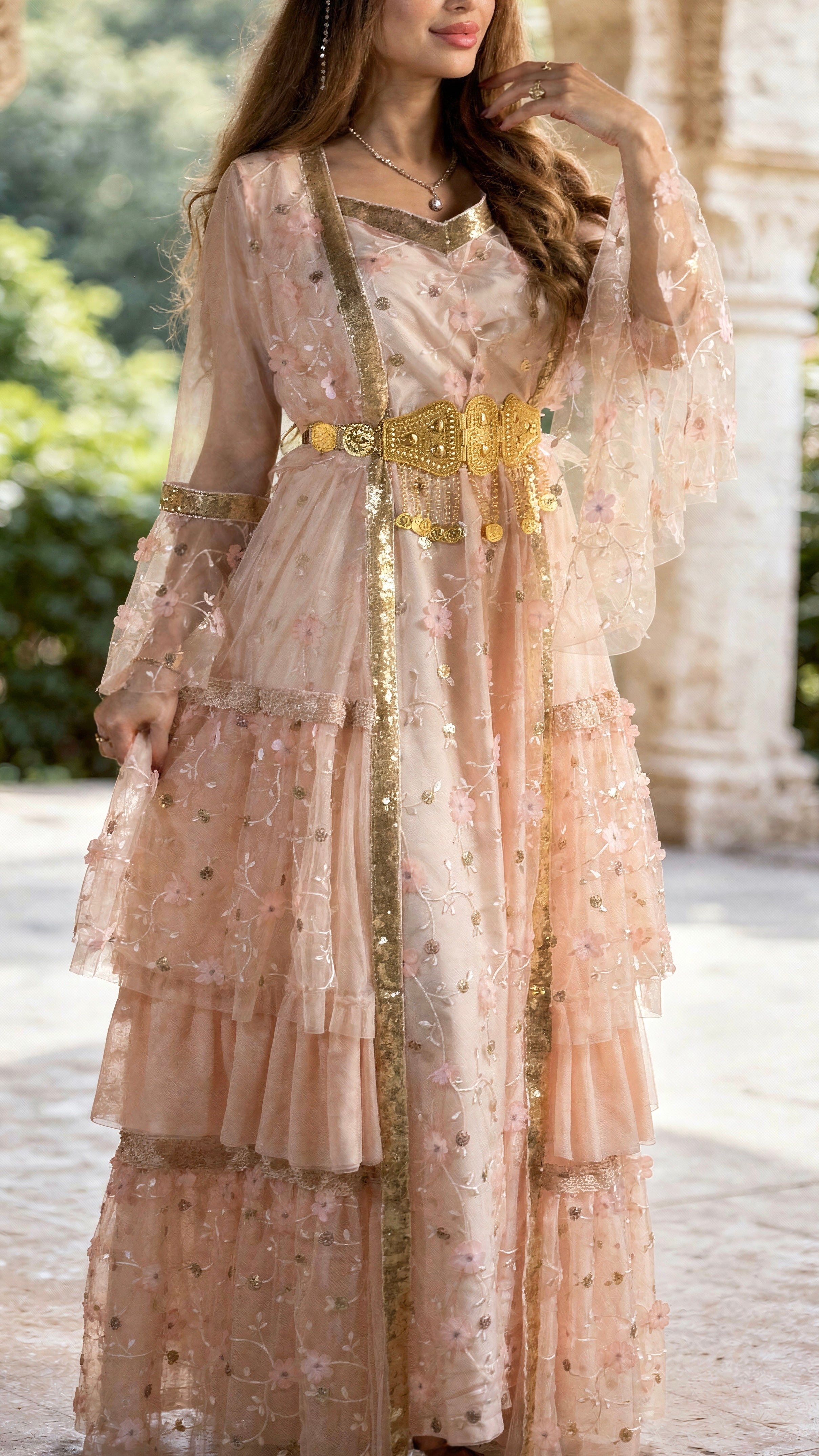 Avesta, Unique design, Kurdish Two-Piece dress in Blush Pink | For Rent