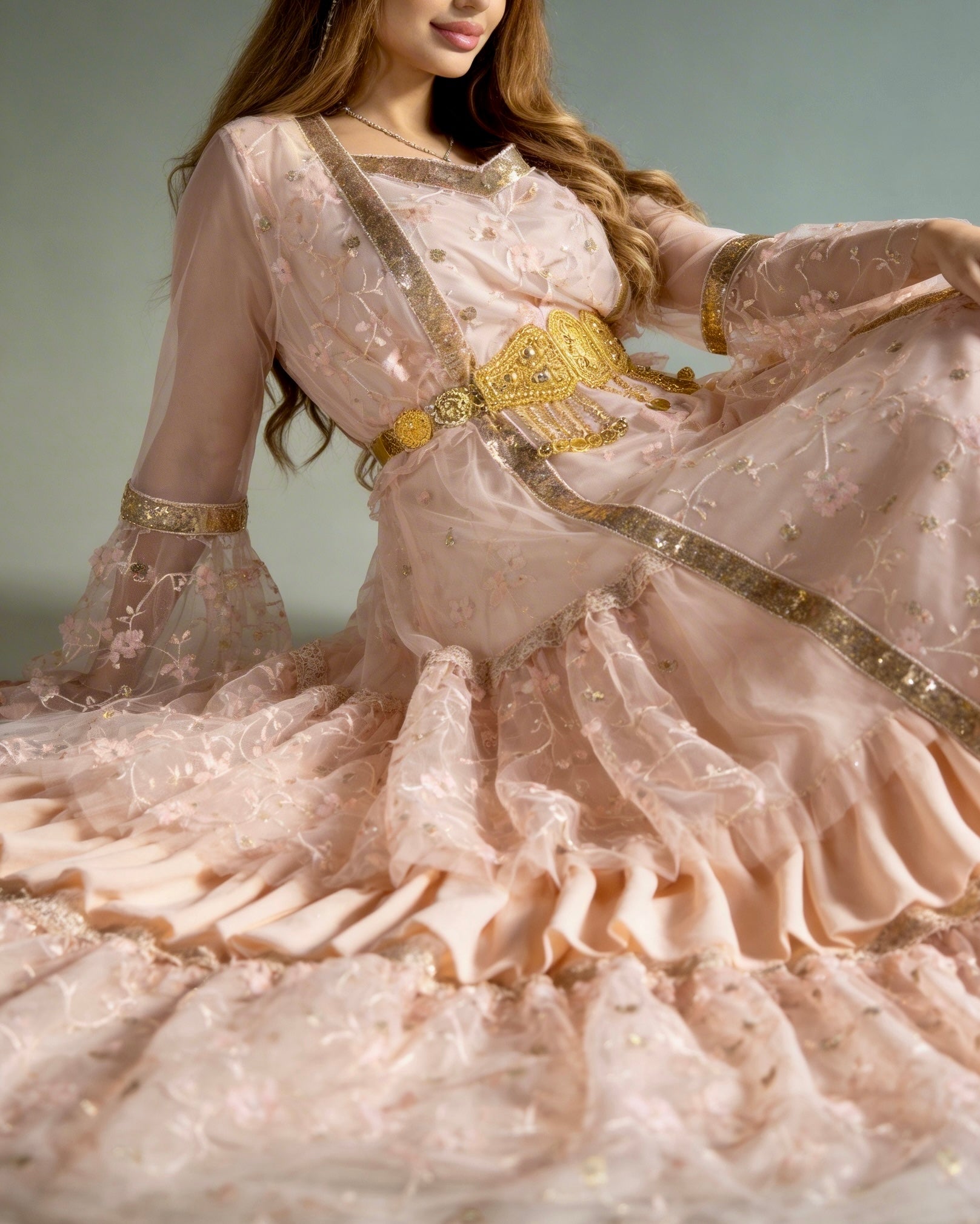 Avesta, Unique design, Kurdish Two-Piece dress in Blush Pink | For Rent
