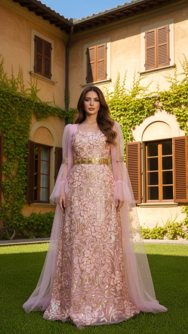 Perî, Kurdish Two-Piece Dress in Pink and Gold