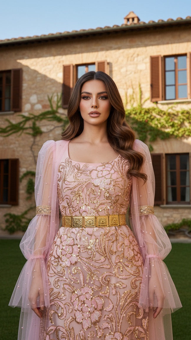 Perî, Kurdish Two-Piece Dress in Pink and Gold