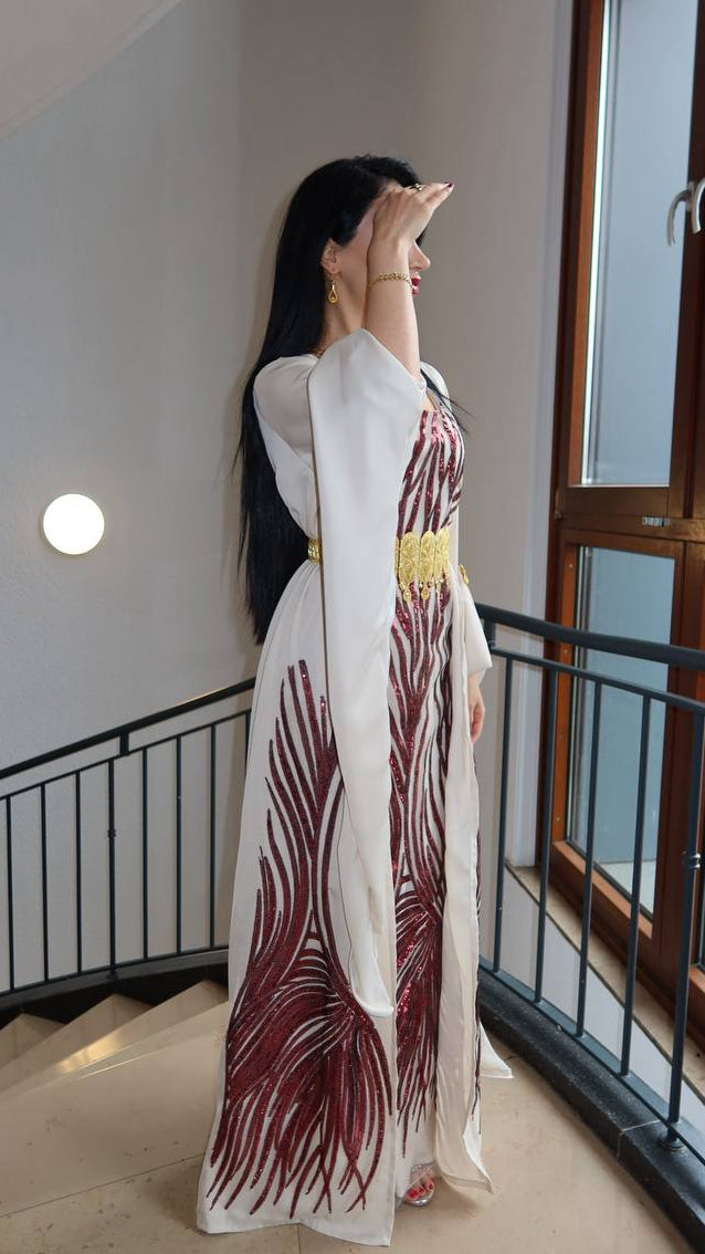 Lalê, Kurdish Two-Piece Dress in White and Burgundy