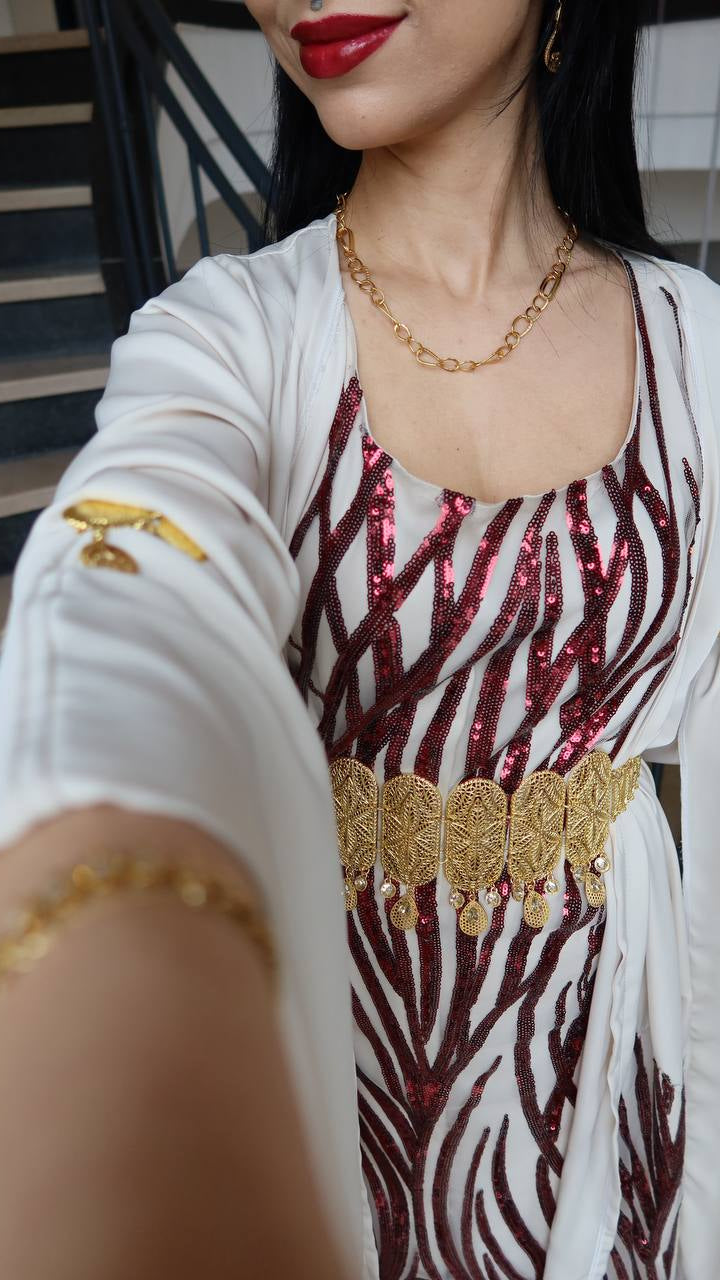 Lalê, Kurdish Two-Piece Dress in White and Burgundy
