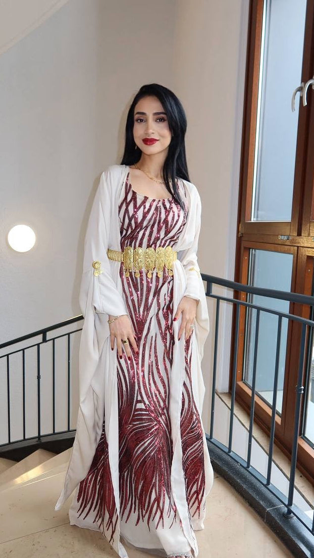 Lalê, Kurdish Two-Piece Dress in White and Burgundy
