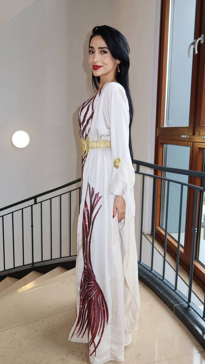 Lalê, Kurdish Two-Piece Dress in White and Burgundy