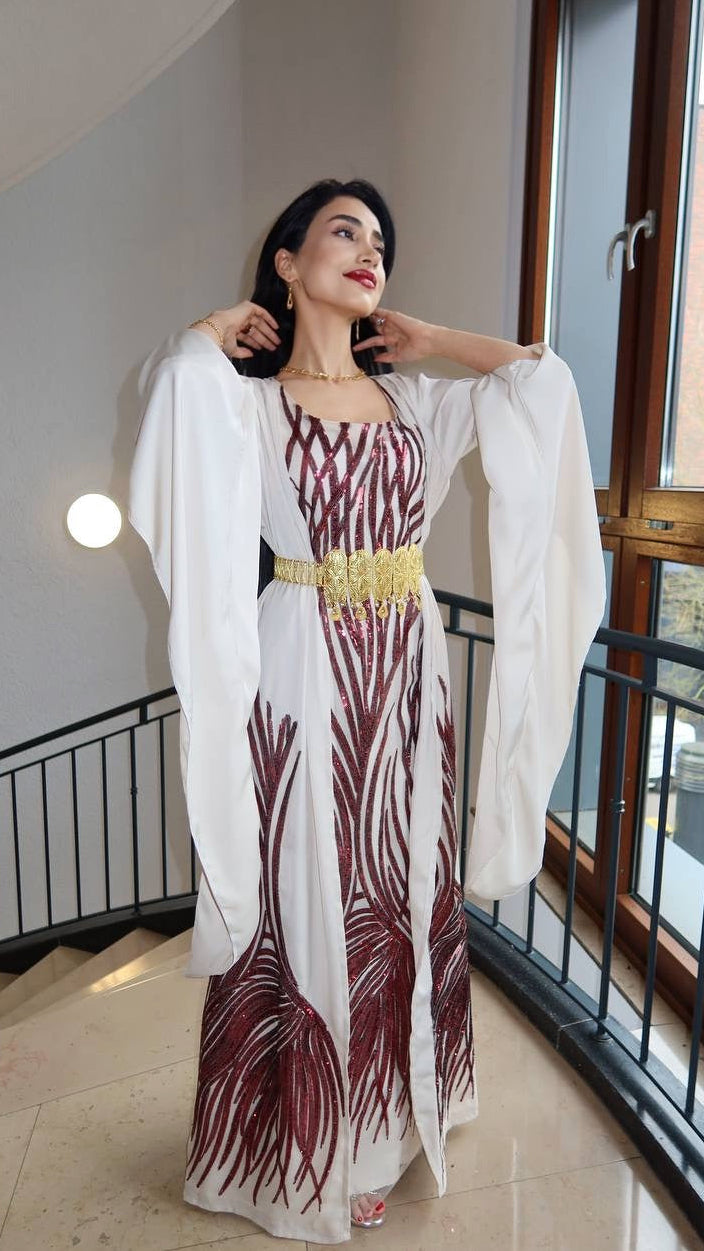 Lalê, Kurdish Two-Piece Dress in White and Burgundy