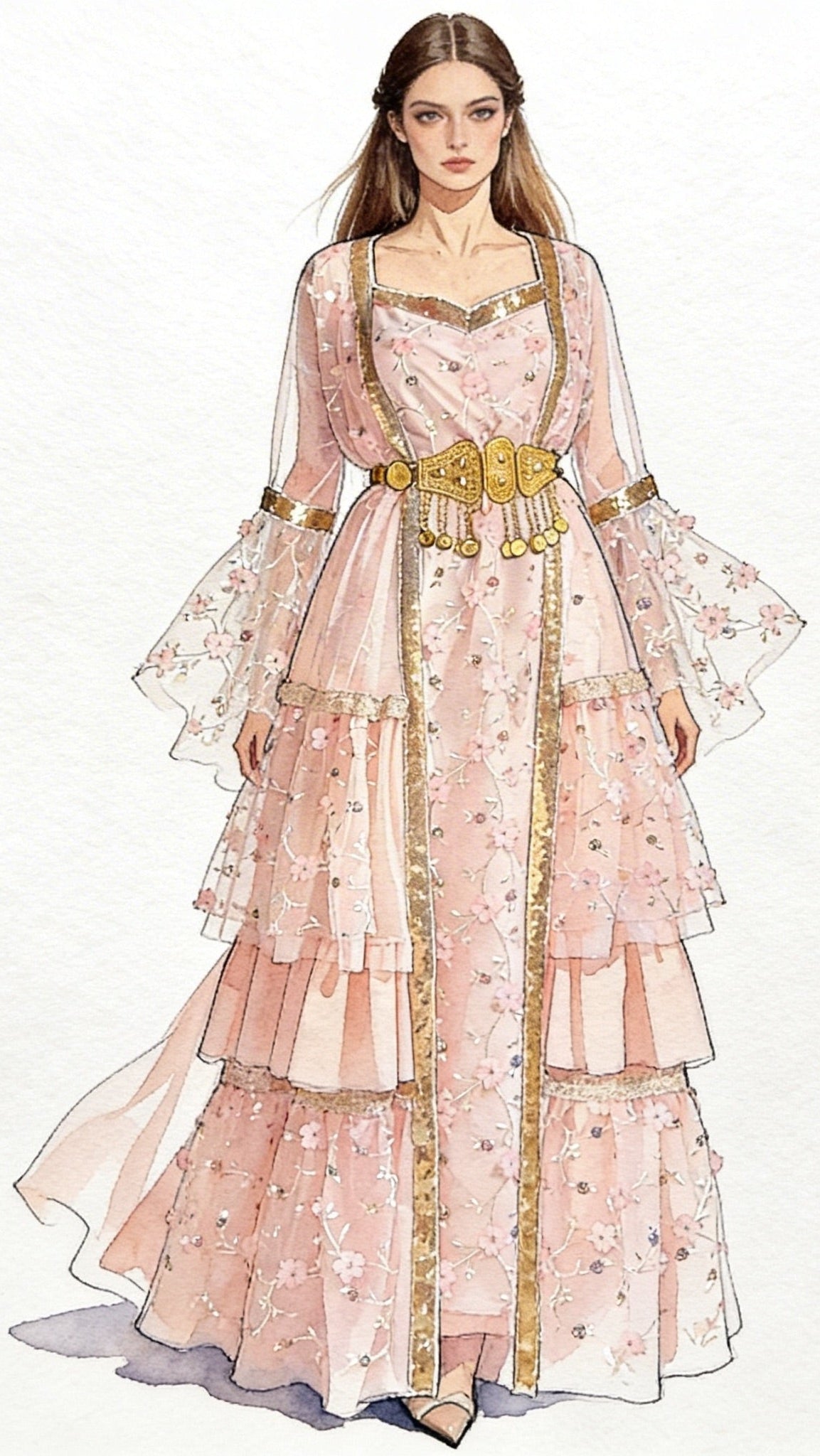 Avesta, Unique design, Kurdish Two-Piece dress in Blush Pink | For Rent