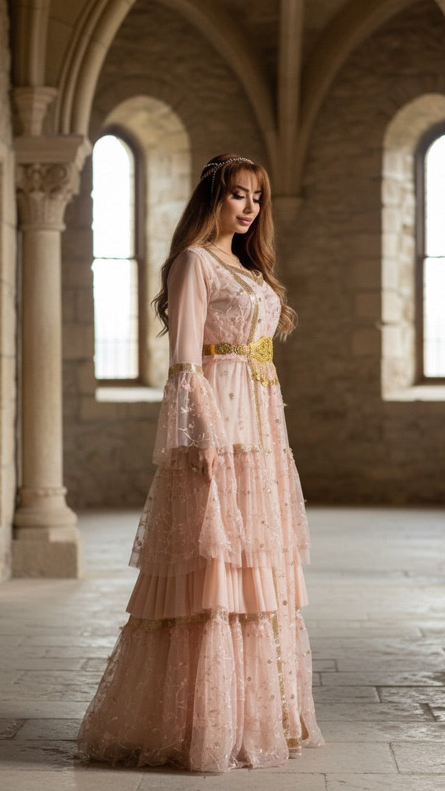 Avesta, Unique design, Kurdish Two-Piece dress in Blush Pink | For Rent