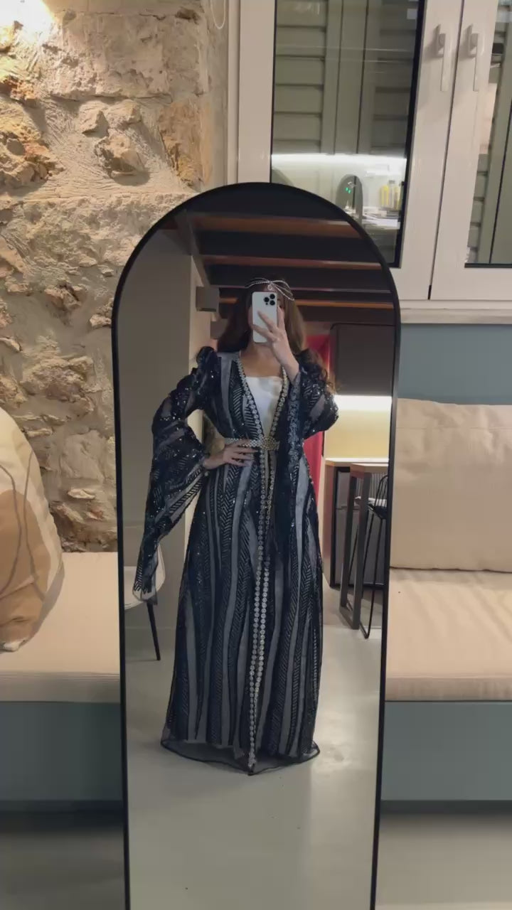 Almast, Kurdish Two-Piece Dress in Black and Silver
