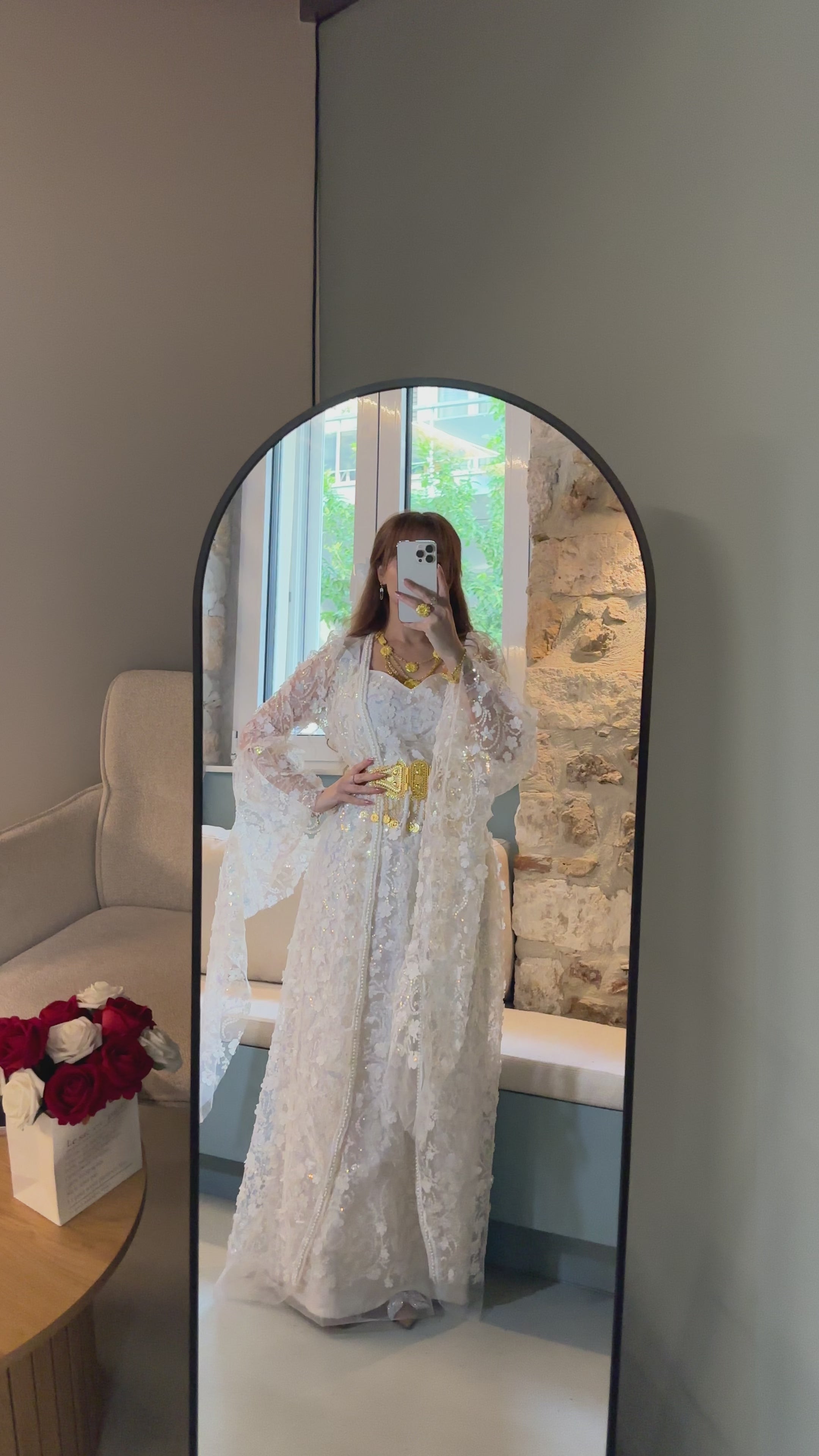 Zîn, Kurdish Two-Piece Wedding Dress in Off-White | For Rent