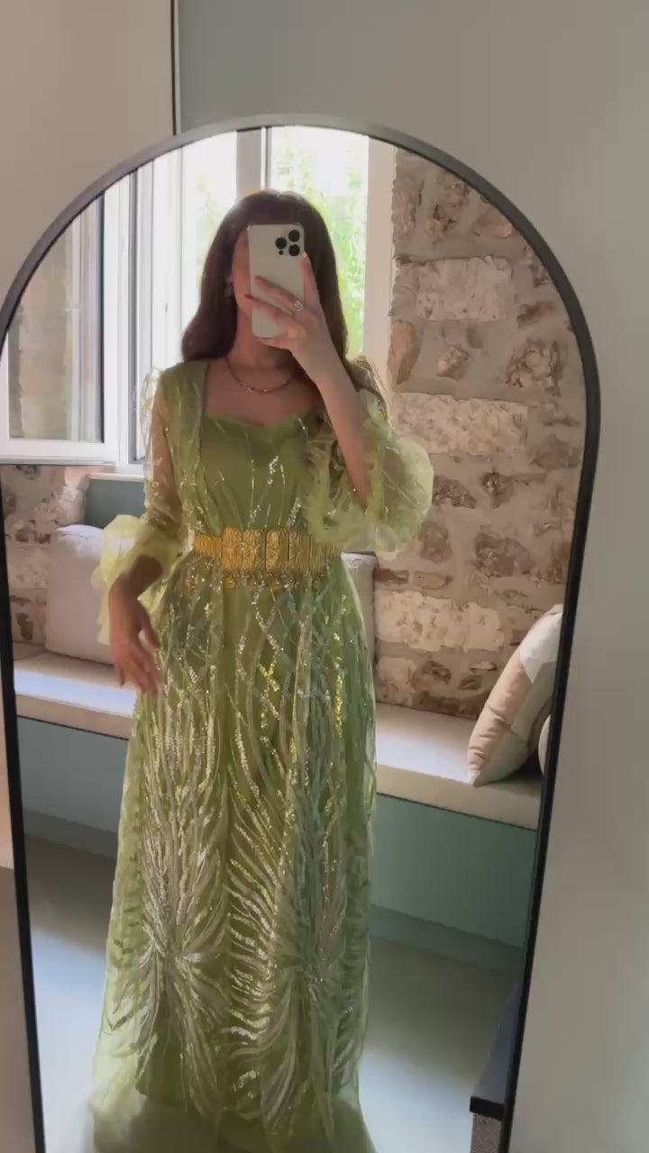 Kesk, Kurdish Two-Piece Dress in Green | For Rent